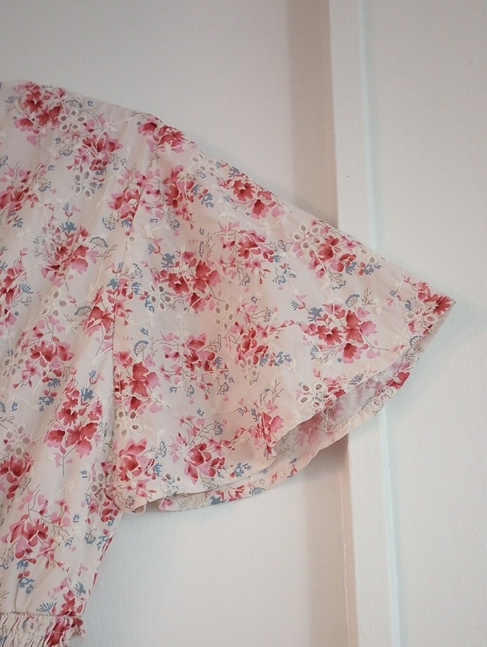 Sweet Lemon Floral Smocked Dress Cottagecore Eyelet Cream Pink Size S - Picture 8 of 11